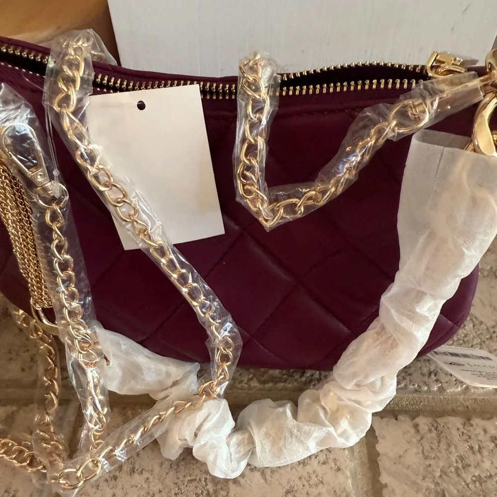 Very nice and high end look Going out Plum quilted shoulder bag with chain - Picture 8 of 9
